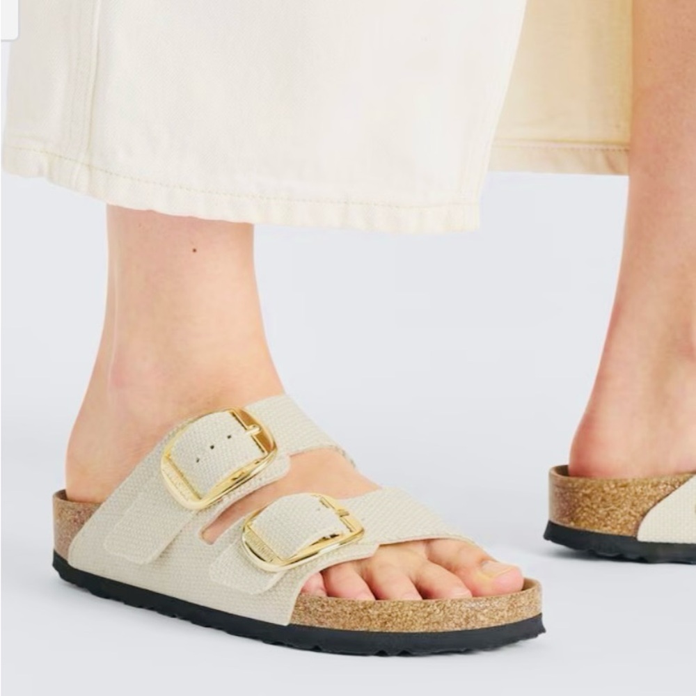 Birkenstock Cream Sandals with Gold Buckles